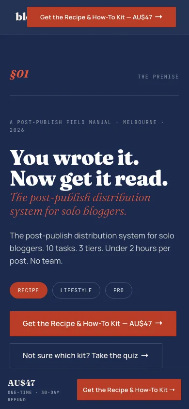A page of the blogger4me website on a phone.